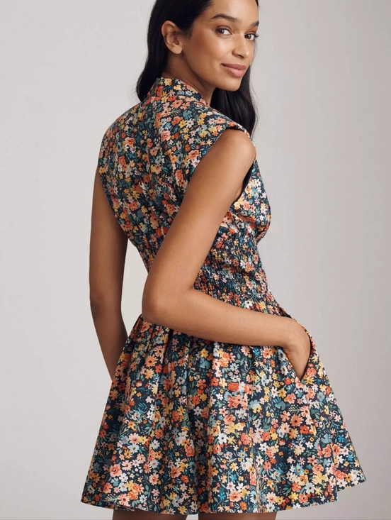 NEW Anthroplogie The Tommie Mini Shirt Dress Floral Navy Motif - 6 - Picture 6 of 8